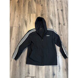 Adidas Womens Hooded Zip-Up Jacket Size L Black Polyester Casual Activewear Flaw